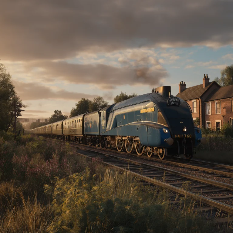 Mallard steam locomotive Class A4 built in 1938, streamlined blue casing, world speed record holder for steam trains.