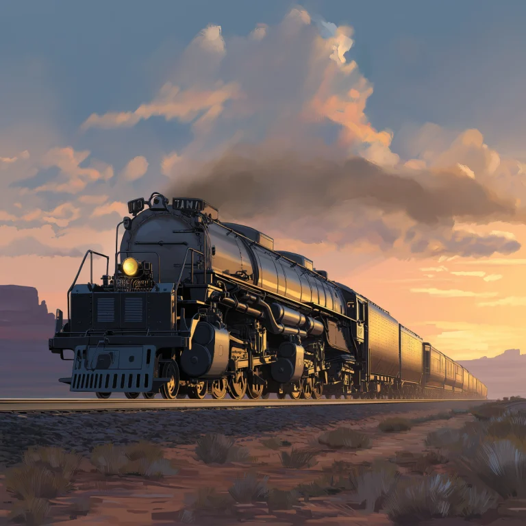 Union Pacific Big Boy steam locomotive 4-8-8-4, world’s largest operational engine, black articulated design on American freight railway.