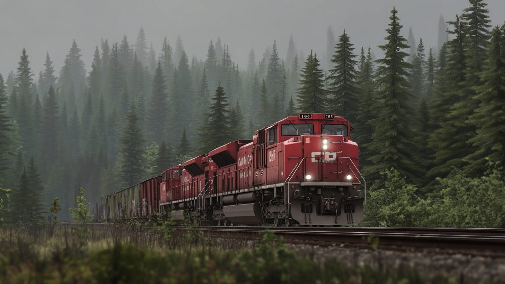 BNSF grain freight train with three locomotives on plains