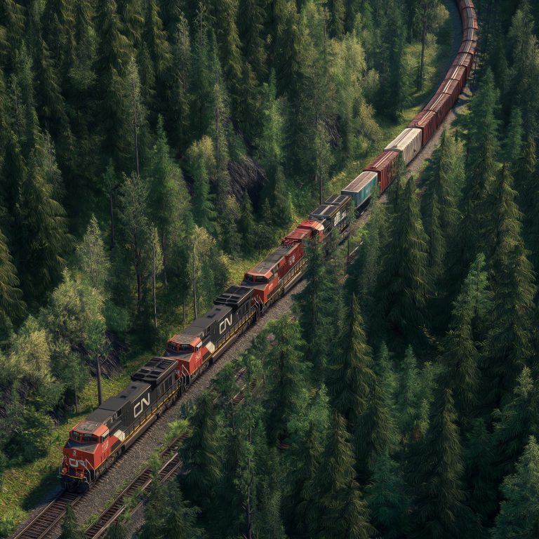 Canadian Pacific long freight train in the Rockies