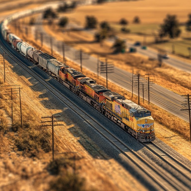 Union Pacific long freight train in the American West
