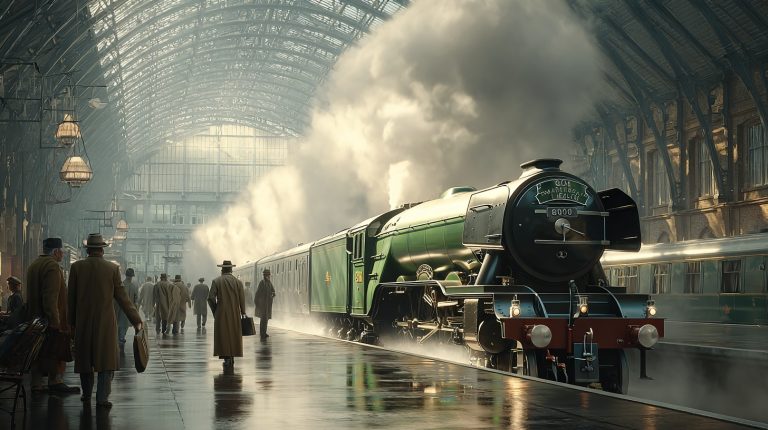 illustration of Flying Scotsman steam locomotive LNER Class A3, iconic British express train