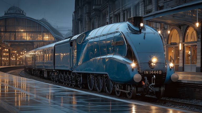 illustration of LNER Class A4 Mallard steam locomotive, world speed record steam train